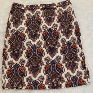 J. Crew Ivory, Purple & orange paisley skirt with stretch Sz-8